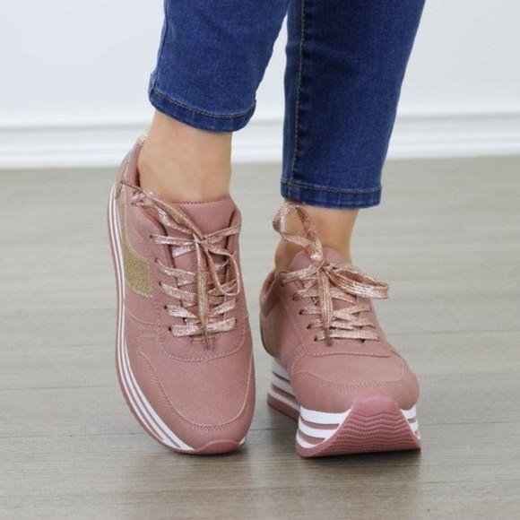 Glittery Pink & White Chunky Platform Sneakers - Picture 8 of 8